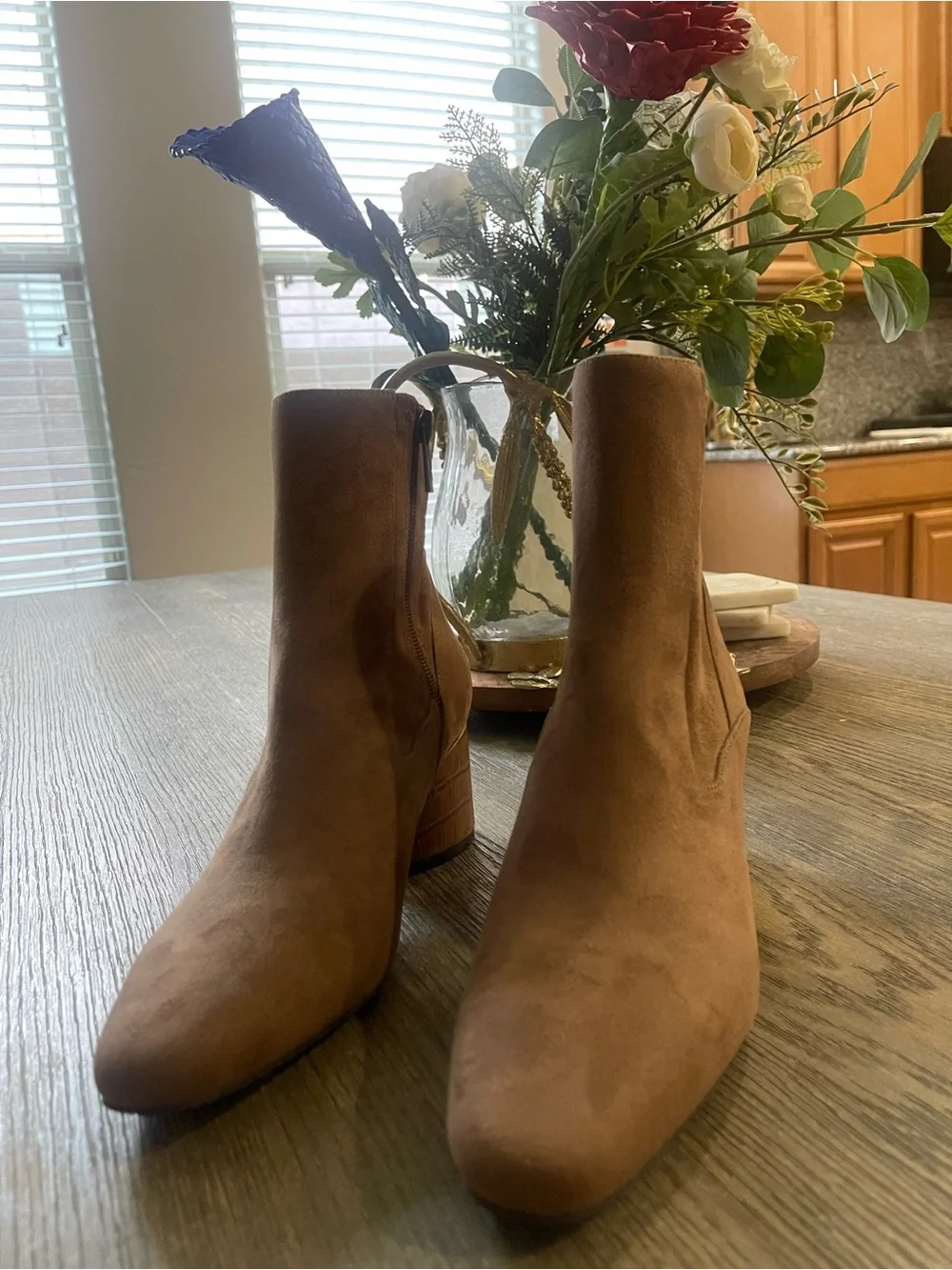 Donald J. Pliner Tan Suede Block Heel Ankle Booties